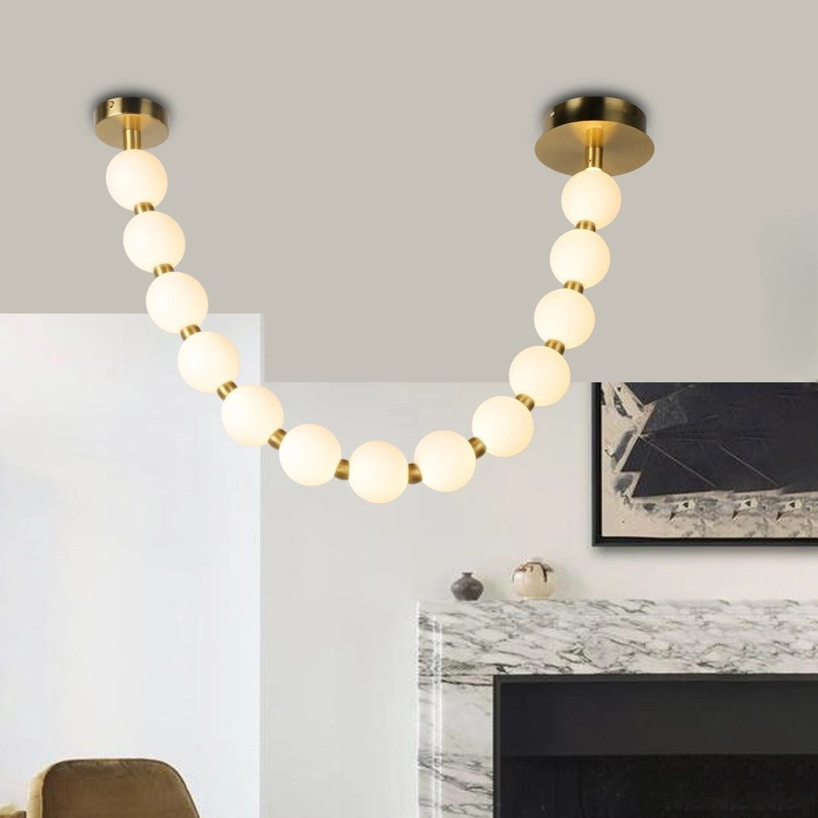Люстра з перлинками у 2-х розмірах Pearls beads white L1300 Led 14W / L1700 Led 18W 4000K Gold 241036-100003891