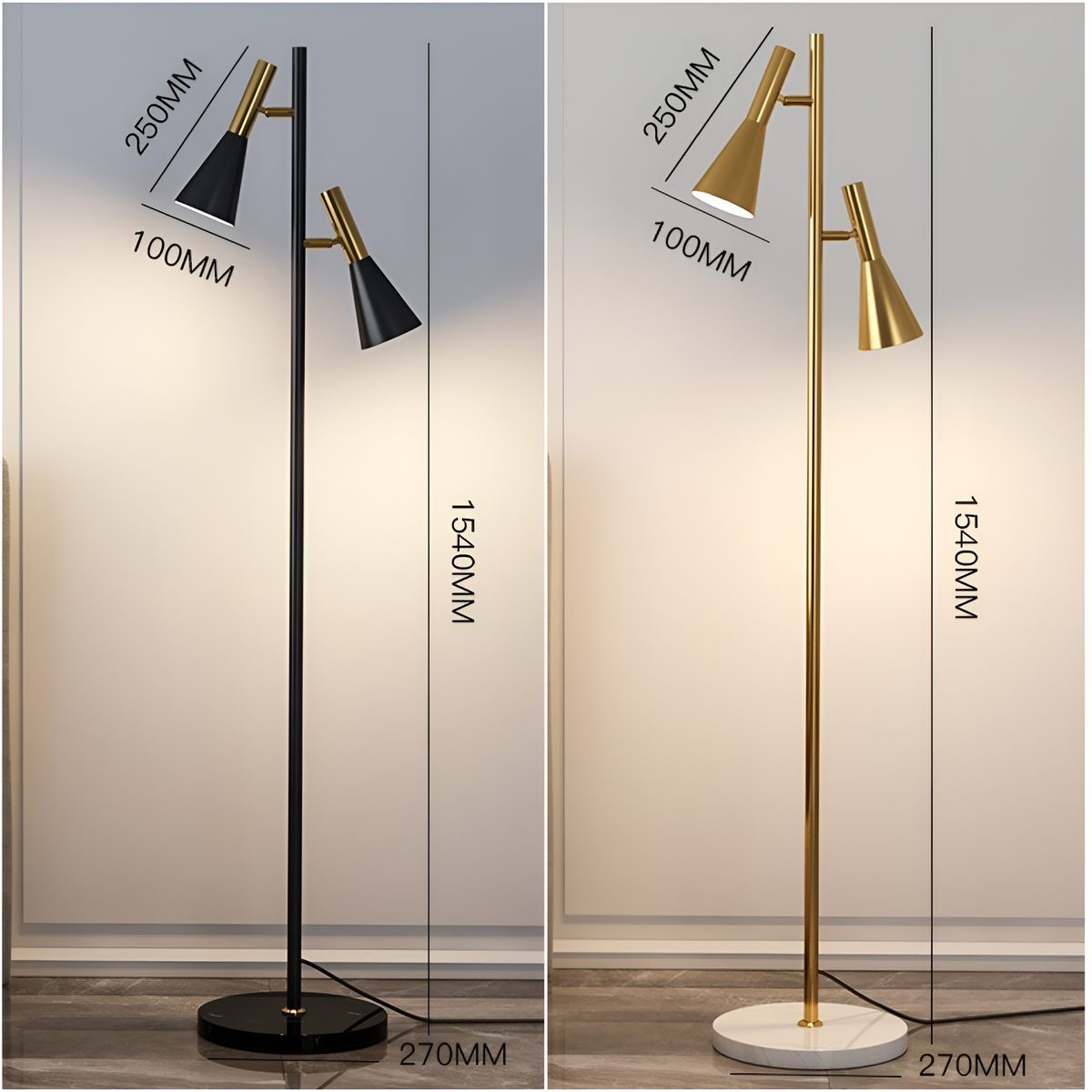 Торшер чорний з золотом з двома поворотними плафонами H-154 cm E27*2 Black Boho 240822-100003590