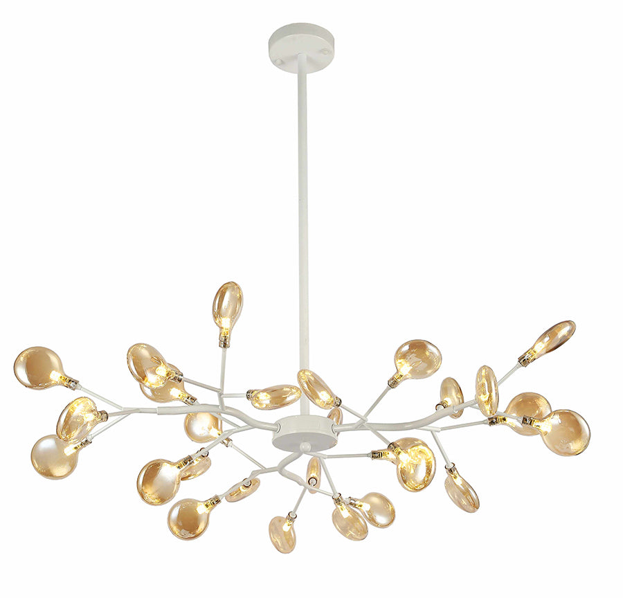 Підвісна люстра на стрижні з багатьма лампами у скляних плафонах # Колір корпусу_Білий