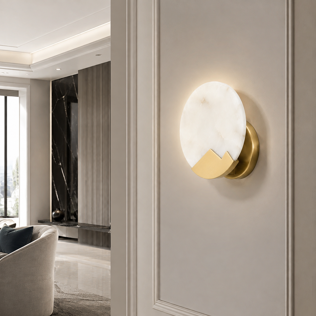 Настінний білий світильник з мармуру з золотим декором Gold + White Marble Moonlight 260866-100008553