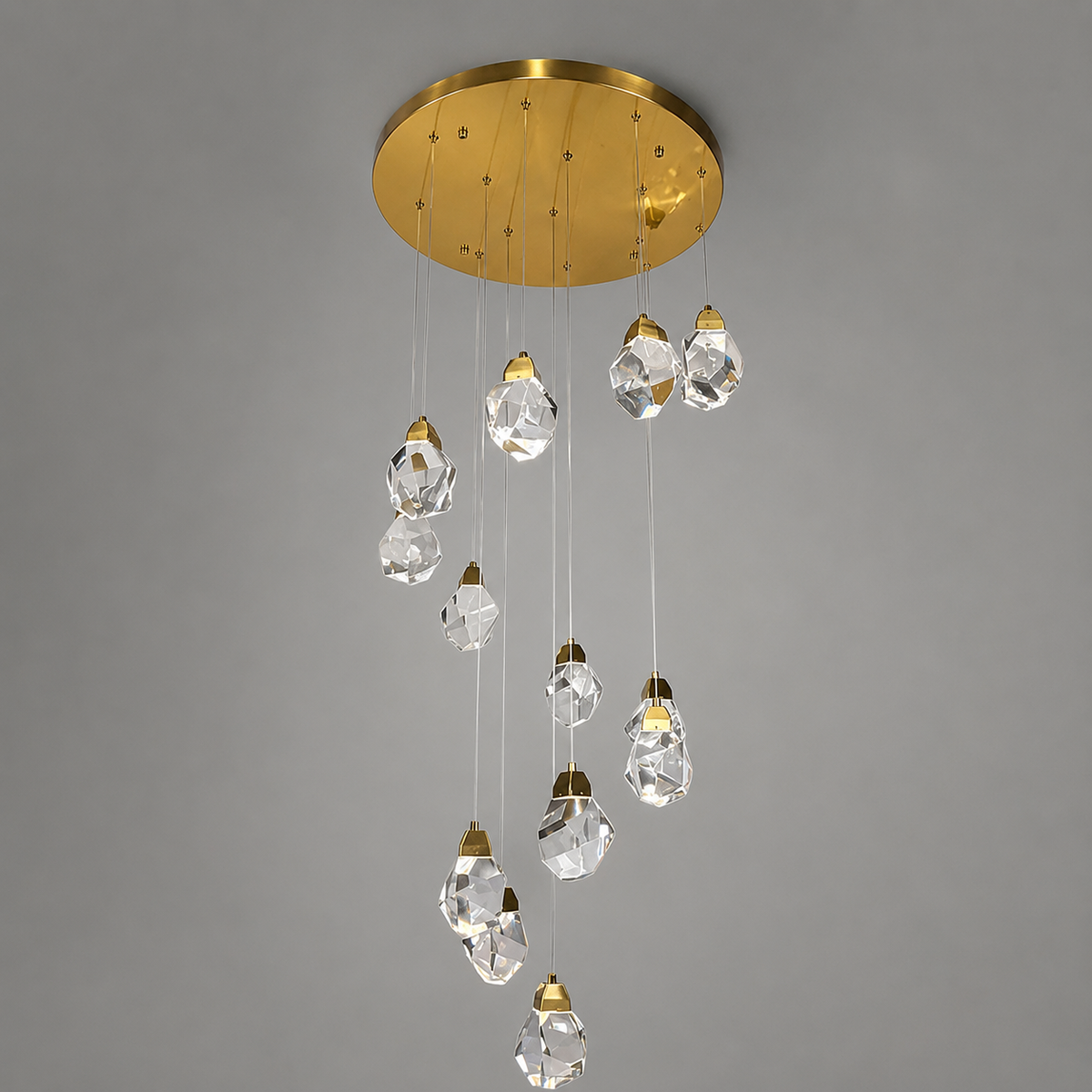 Люстра золота підвісна каскадна на 15 підвісів D-60 cm Led 15W Cascade Crystal 260618-100008074