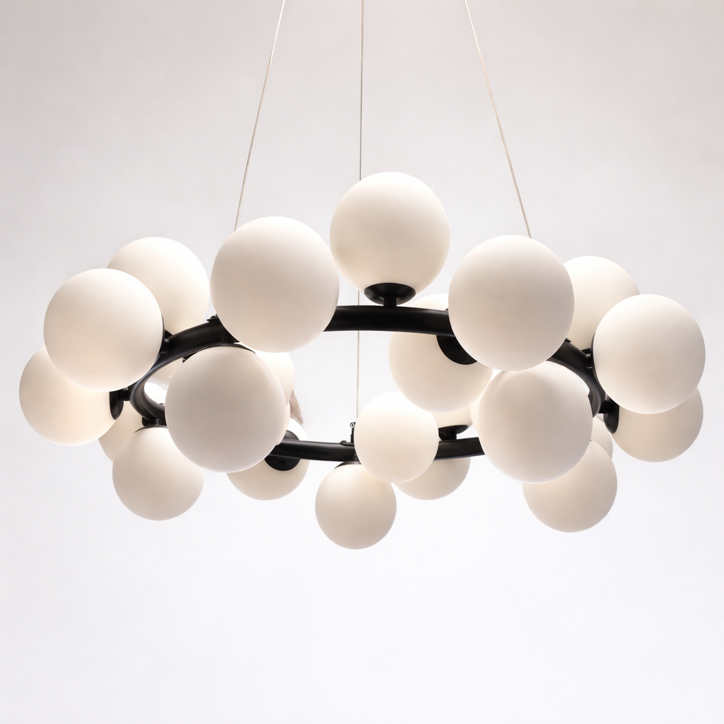 Люстра підвісна чорна з білими плафонами D-70 cm / 80 cm G9x25 Black+White Bubbles 260135-100007287