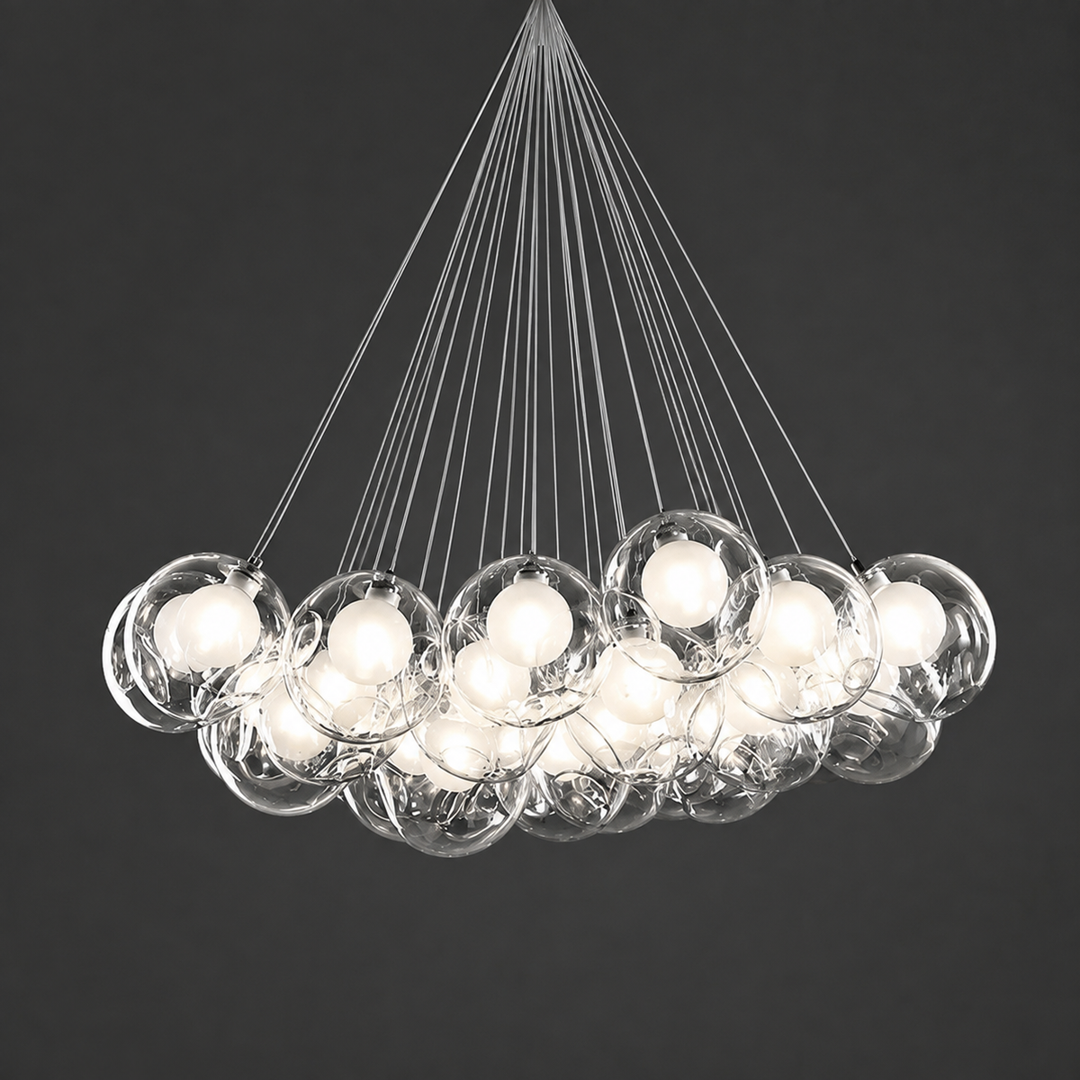 Люстра хромова на 21 плафон білий з прозорим D - 60 cm G9 x 21 Transparent + White Pumpo bubbles 260822-100008539