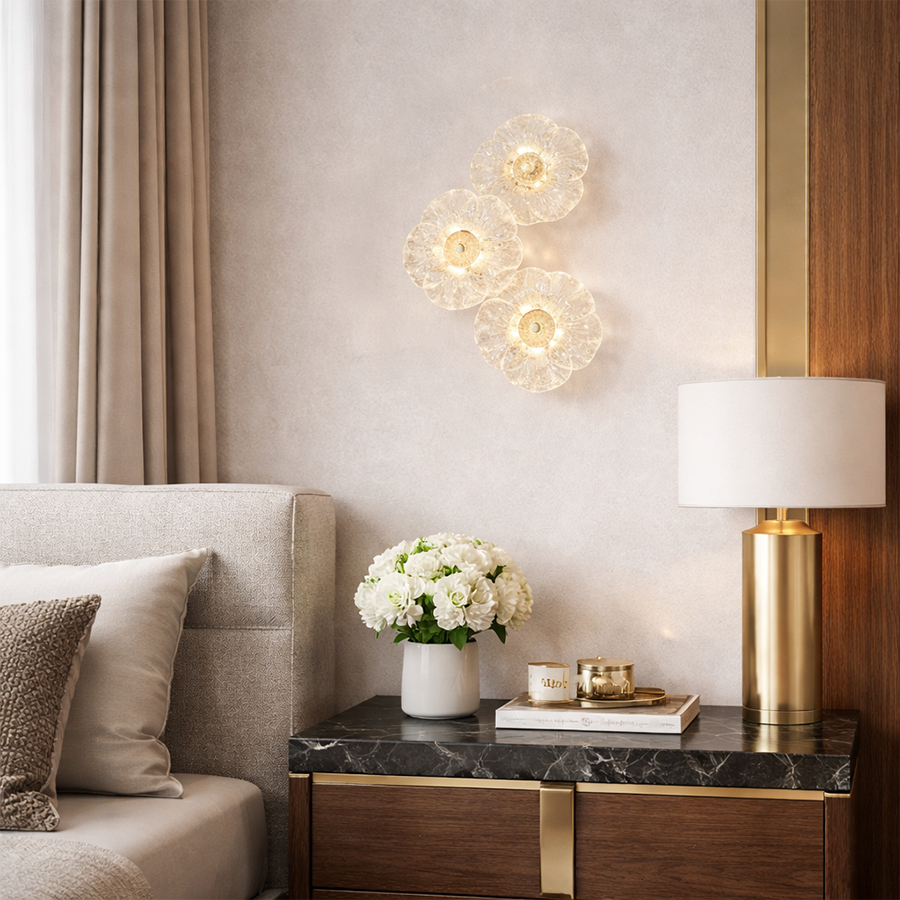 Світильник настінний прозорий у вигляді квітки H-50 cm Led 15W Gold+Transparent Trio Flowers 260319-100007702