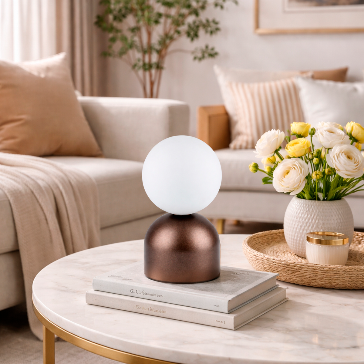 Лампа настільна коричнева з білим матовим плафоном H-21 cm G9 Brown Bulb 260240-100007511