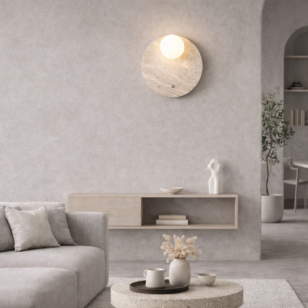 Настінний світильник з натурального травертину D-25 cm G9 Beige Stone Light 260319-100007703
