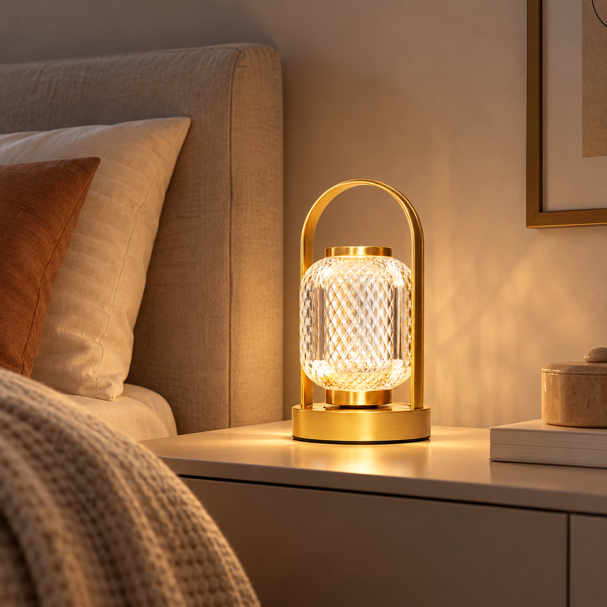 Настільна лампа золота акумуляторна з прозорим скляним плафоном H - 21,5 cm Led Gold + Clear Lantern 261031-100009118