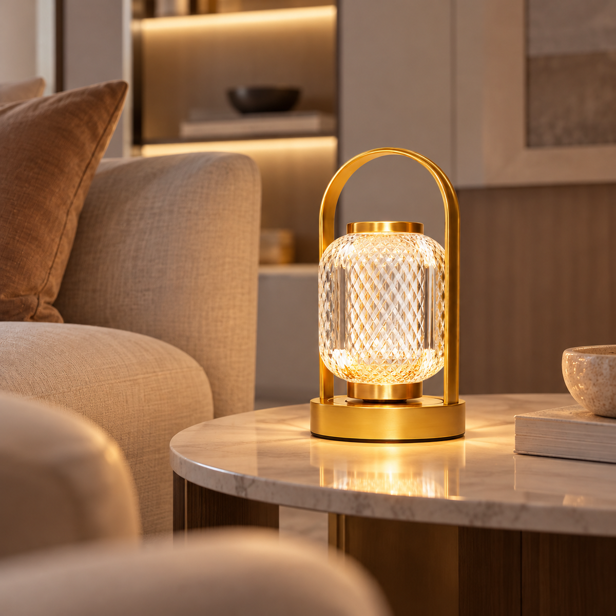 Настільна лампа золота акумуляторна з прозорим скляним плафоном H - 21,5 cm Led Gold + Clear Lantern 261031-100009118