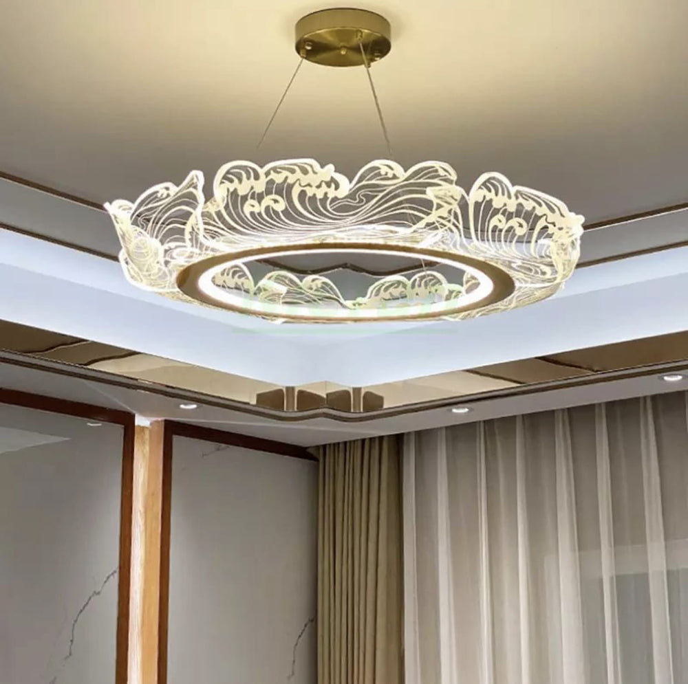 Люстра золота підвісна з прозорими елементами Листя D-65 cm / D-85 cm Gold + Transparent Leaves 220618-100000810