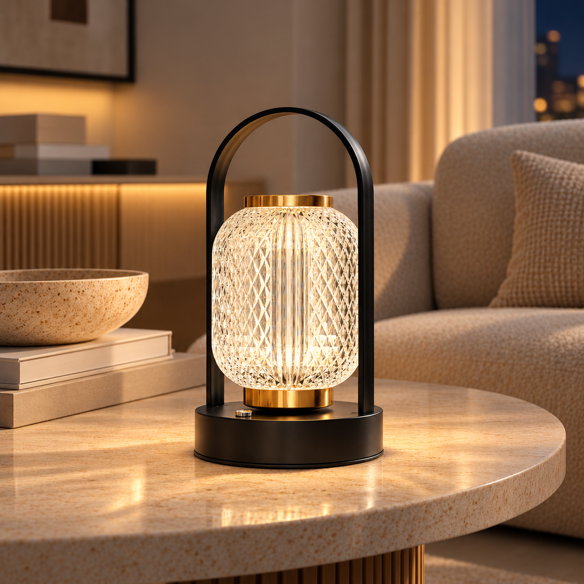 Настільна лампа чорна акумуляторна з прозорим скляним плафоном H - 21,5 cm Led Black + Clear Lantern 261031-100009121