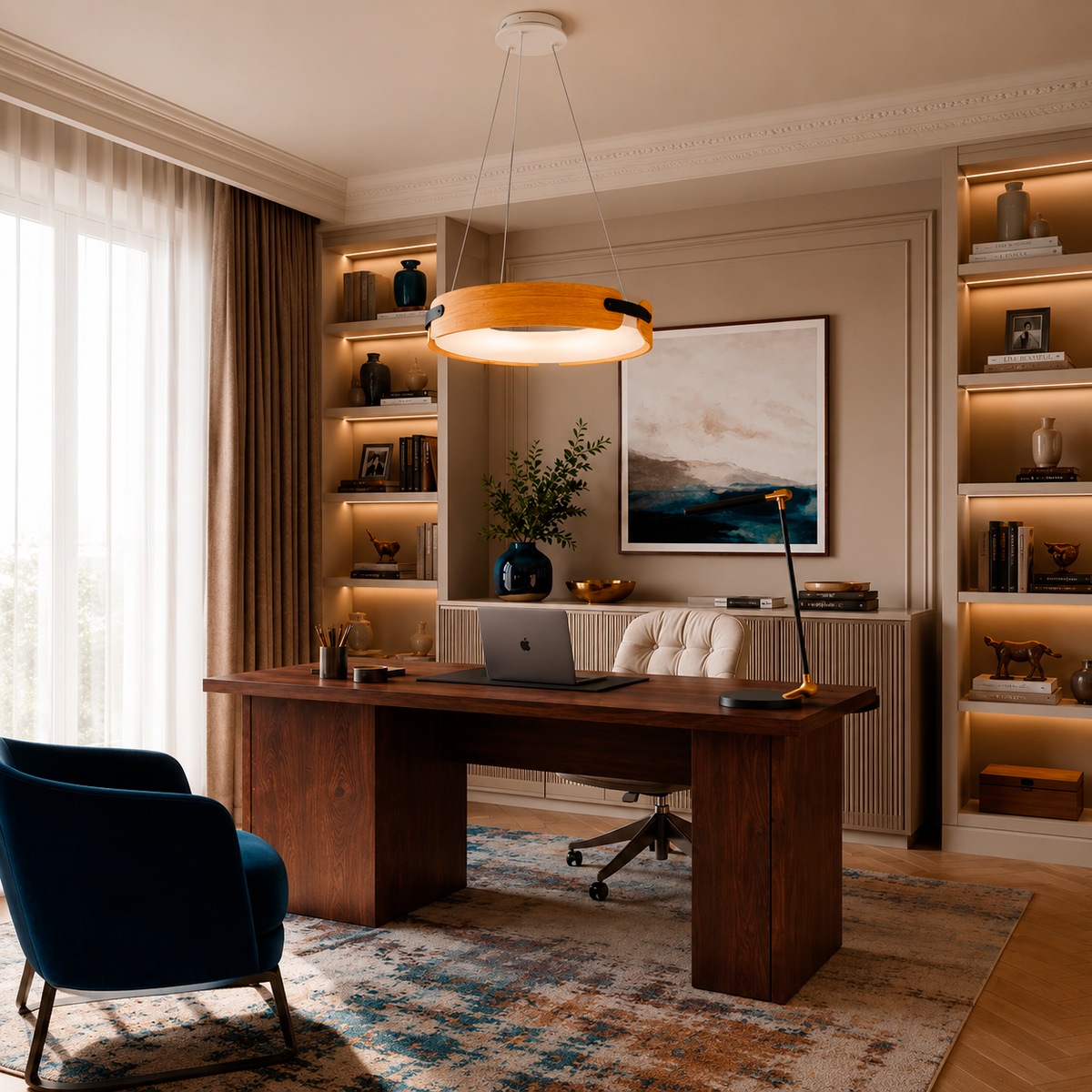 Підвісний світильник бежевий з пультом D - 48 cm / 58 cm Led 70W / 84W Beige Wooden Forest 260531-100007948