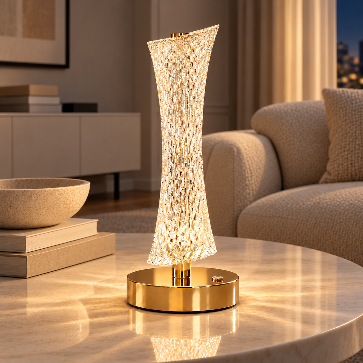 Настільна лампа золота акумуляторна з прозорим скляним плафоном H-23 cm Led Gold + Transparent Flambeau 261031-100009123