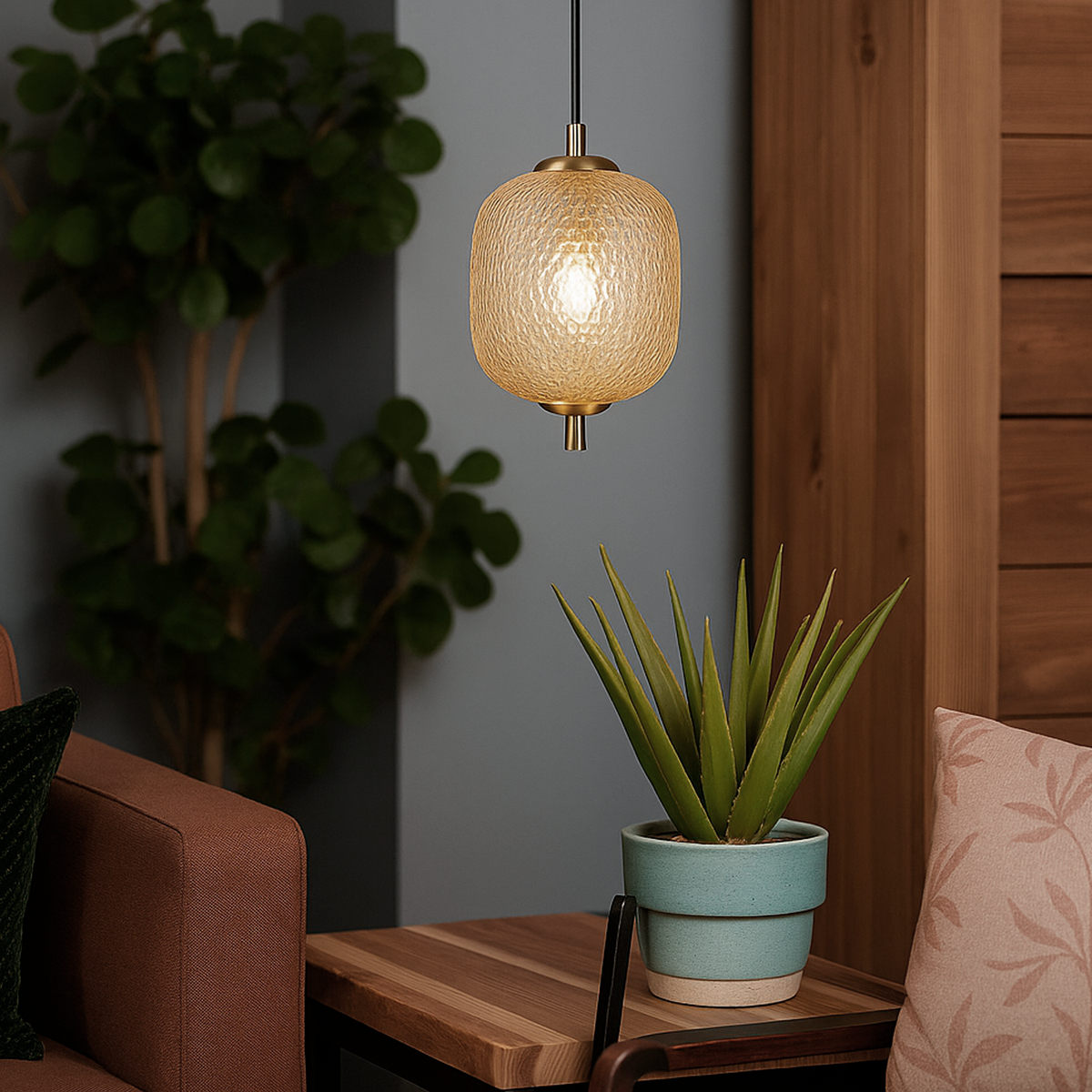 Підвісний світильник золотий з бежевим прозорим плафоном W-15 cm Led 7W Beige clear Colours 250931-100006118