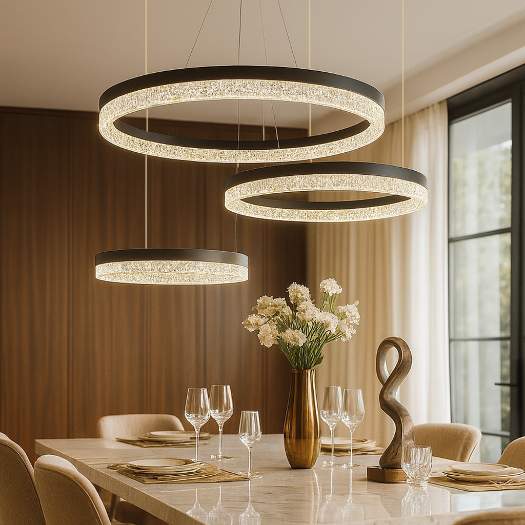 Люстра підвісна чорна з прозорим плафоном D-80+60+40 cm Led 250W Black Trio Ice Circle 251088-100006359