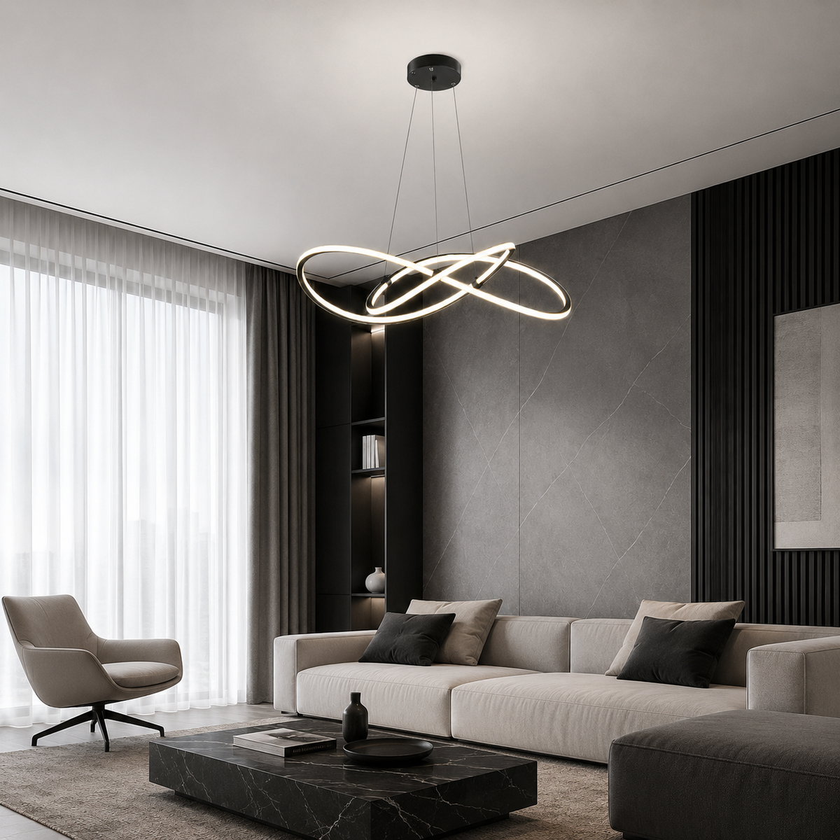 Люстра чорна підвісна світлодіодна D - 50 cm / 60 cm Led 40W / 56W Black Knot 260822-100008569