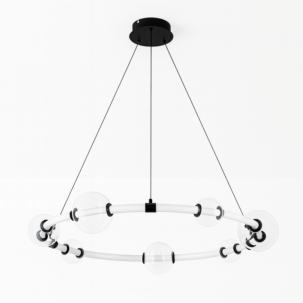 Люстра підвісна чорна кільцева з прозорими плафонами D-75 cm Led 20W Black Stellar Ring 250931-100006165