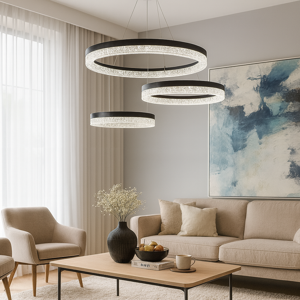Люстра підвісна чорна з прозорим плафоном D-80+60+40 cm Led 250W Black Trio Ice Circle 251088-100006359