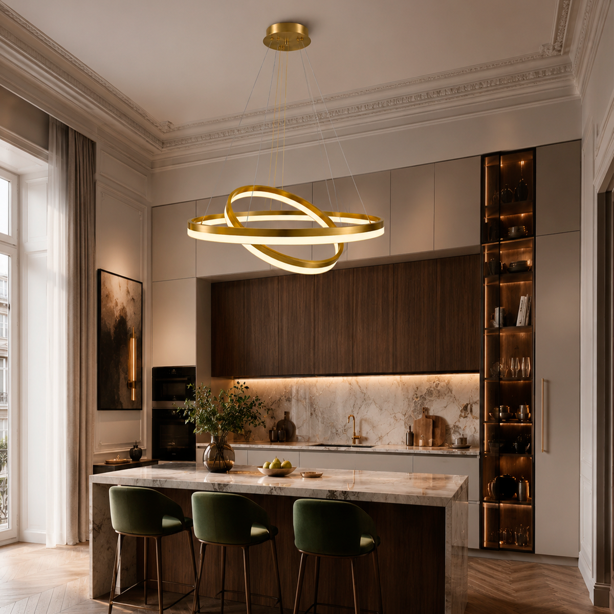Люстра золота на 2 кільця Н-170 см D-60+80 см Led 102W Rimy Gold 231218-100002865