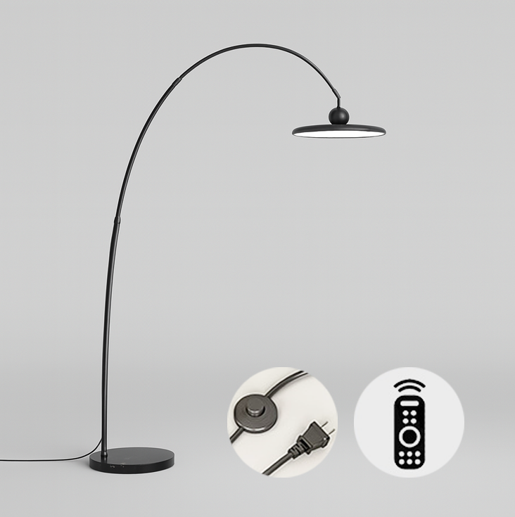 Торшер чорний дугоподібний з пласким плафоном та пультом D-30 cm Led 32W Black Ball Top 250858-100005813