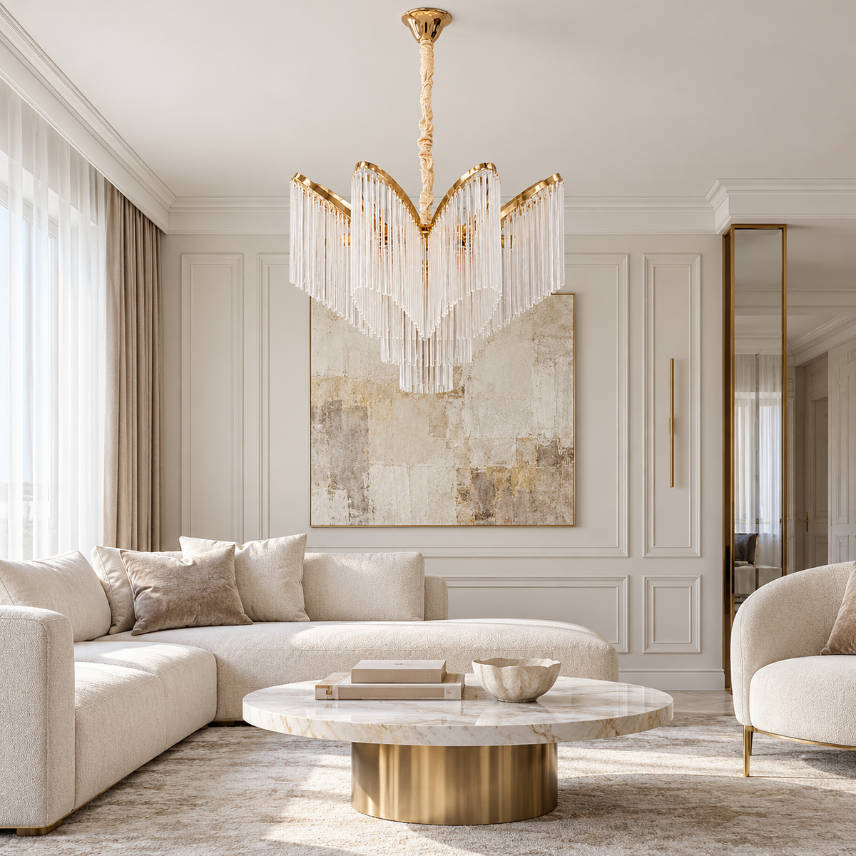 Люстра золота підвісна з матовим скляним плафоном 48 cm / 57 cm / 78 cm E14 x 8 / 12 / 16 White Beauty 261035-100009130