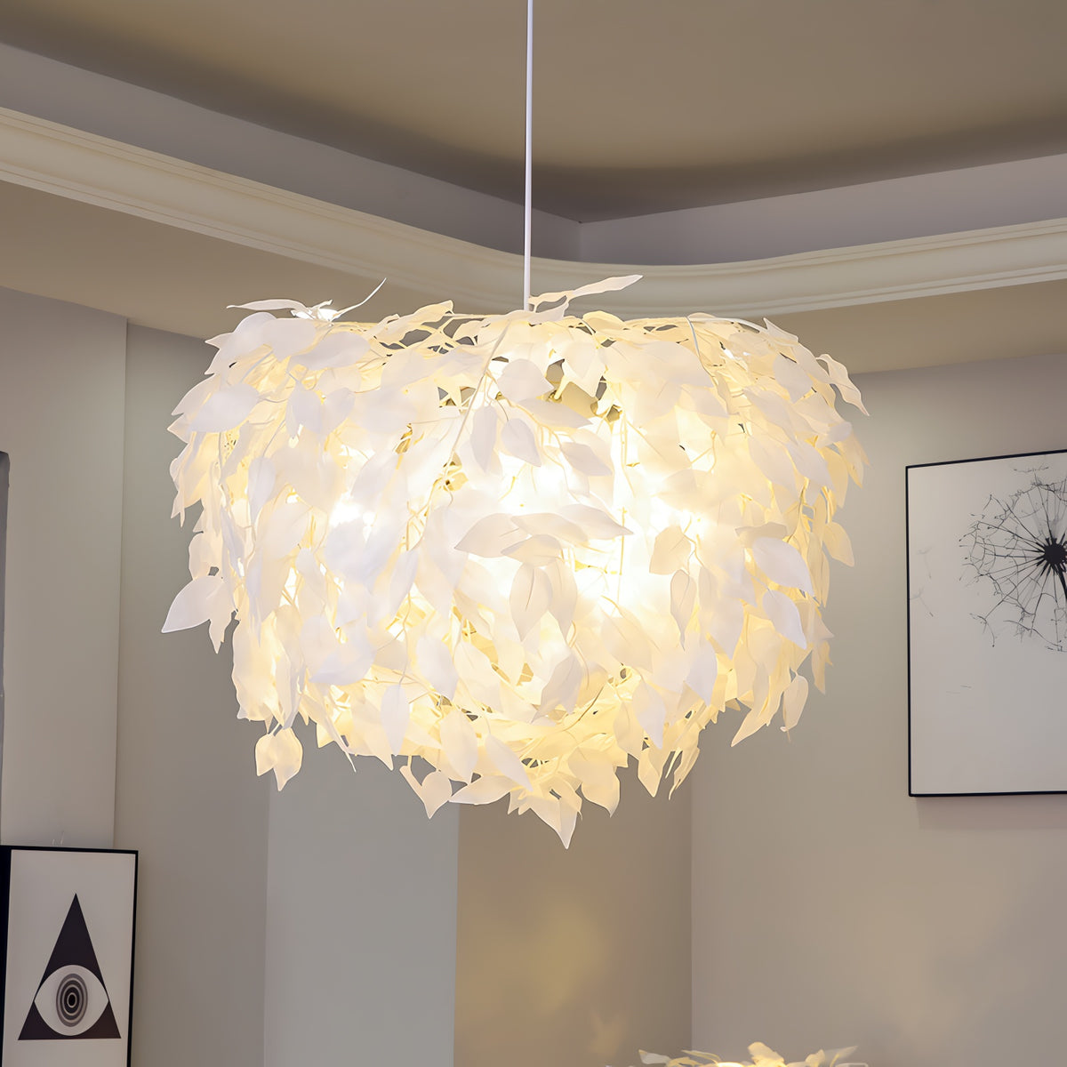 Люстра біла підвісна з декоративним Листям D-60 cm E27x4 White Flora 250618-100005261