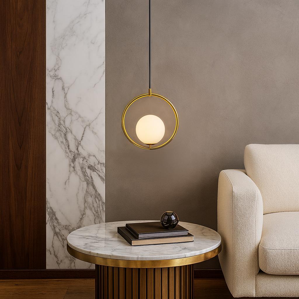 Світильник підвісний золотий з білим матовим плафоном Y-30 cm E27 Gold Orbit White Circle 251088-100006446