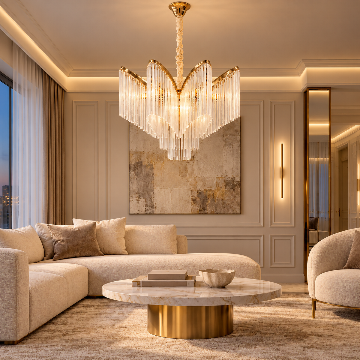 Люстра золота підвісна з матовим скляним плафоном 48 cm / 57 cm / 78 cm E14 x 8 / 12 / 16 White Beauty 261035-100009130