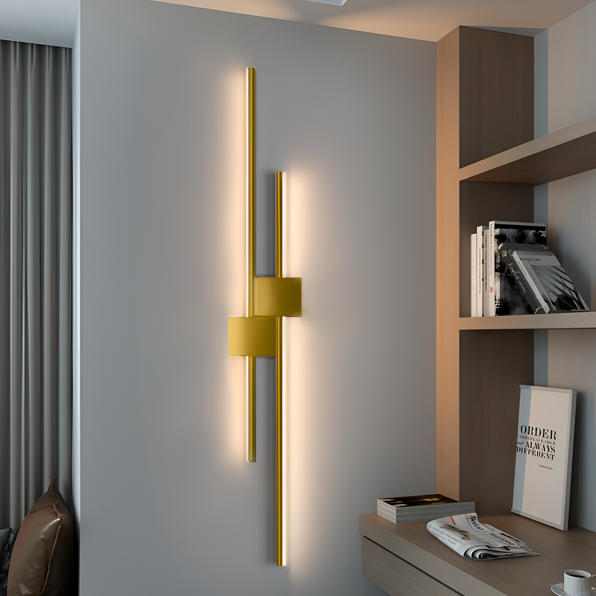 Бра лінійне Double lines square H60 / H80 / H100 cm Led 3000-6000K Gold 250419-100004359