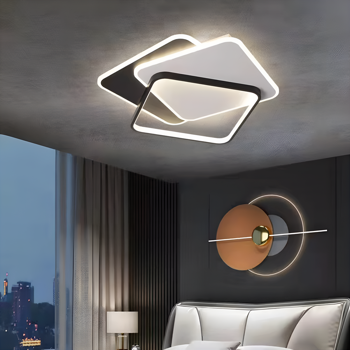 Стельовий світлодіодний світильник з пультом Geometry Black + White 70W LED 250431-100004614