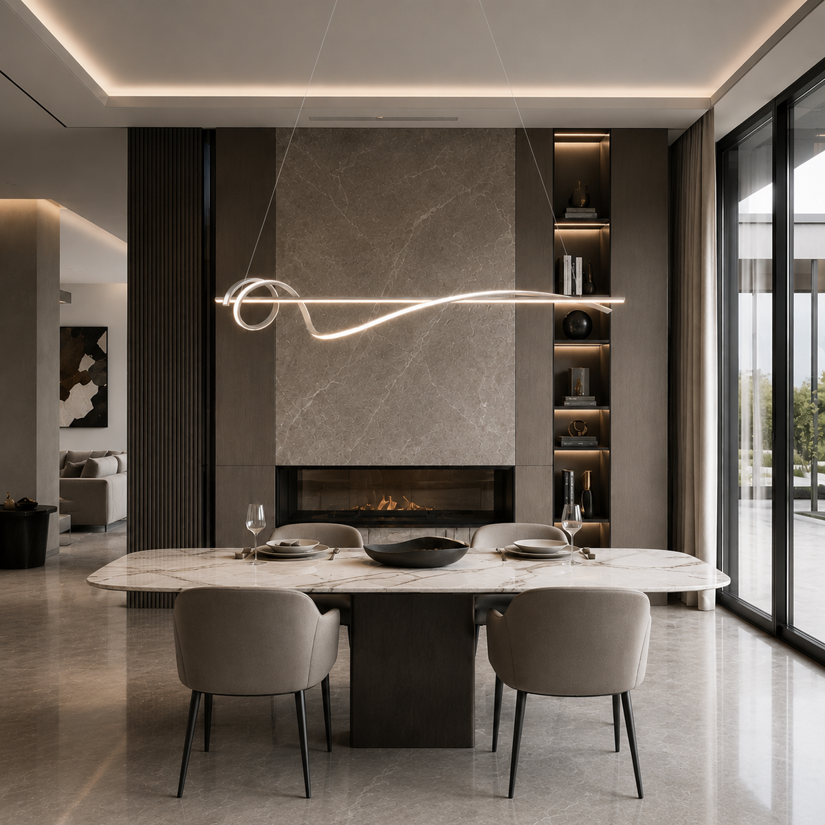 Люстра чорна підвісна з хвилястим плафоном L-100 cm Led Black + White Wave 260822-100008571