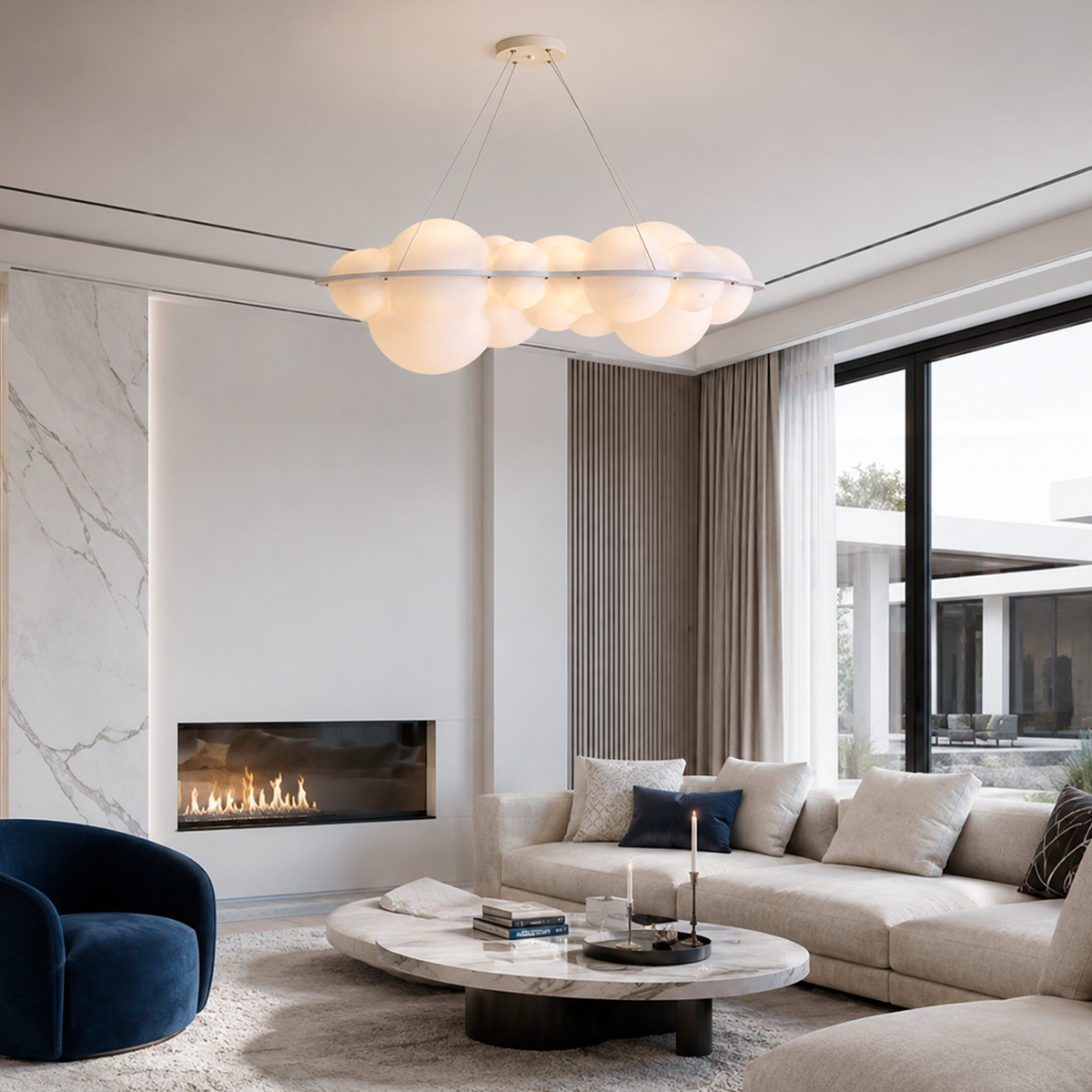 Люстра біла підвісна у вигляді хмаринки L - 55 cm / 68 cm / 80 cm / 120 cm Led 60W - 170W White Cloud 260858-100008727