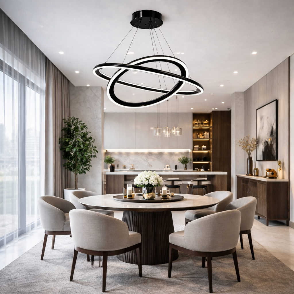 Люстра чорна підвісна кільцева подвійна D-80 cm+60 cm Led 126W Black 2 Round Solo 260118-100007151