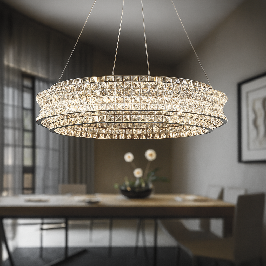 Люстра підвісна з хромованим корпусом та кришталевим плафоном D-80cm Chrome Premium Crystal Circle 250617-100005083