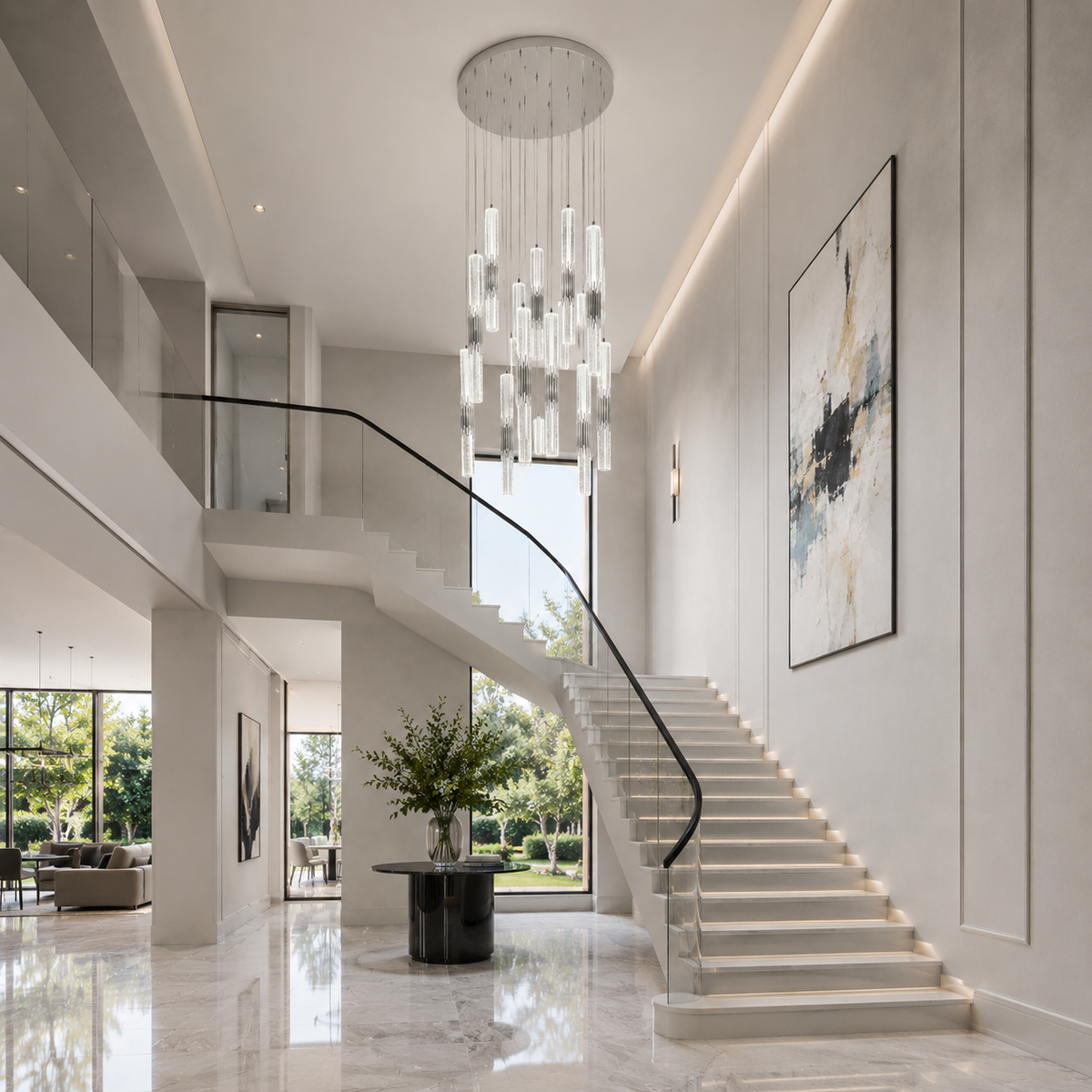 Люстра підвісна каскадна хромована на 9 / 15 підвісів D-40 cm Led 75W Chrome Crystal 260519-100008040