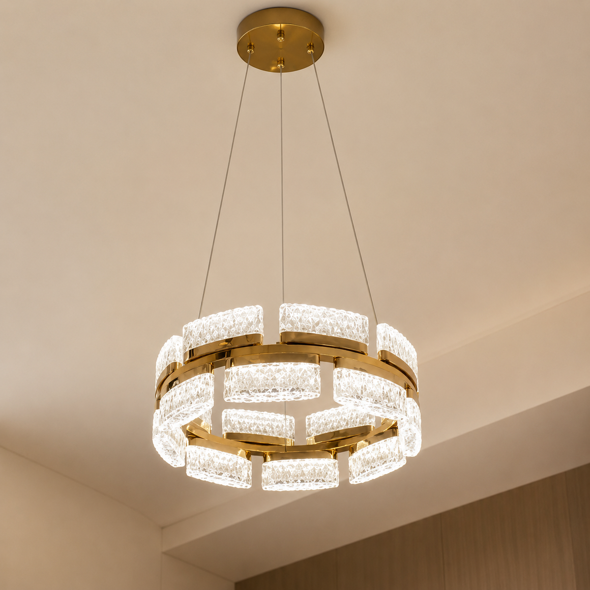 Люстри золоті підвісні з акриловим плафоном D - 40 cm / 60 cm / 80 cm Led 54W / 72W / 110W Gold Mira 260622-100008058