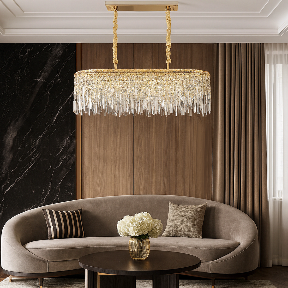 Люстра видовжена золота Crystal L-100cm Gold 250488-100004547