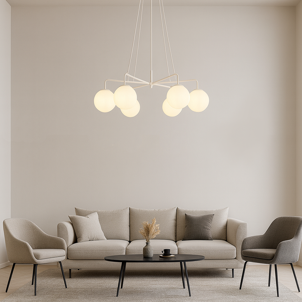 Люстра біла підвісна з круглими плафонами W-65 cm E14x6 White Faro Balls 250863-100005844