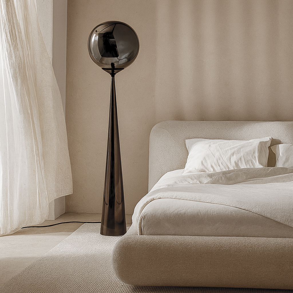 Торшер сірий димчастий з плафоном органічної форми H-155 cm E27 Smokey Grey Melt plazma floor lamp 250931-100006062