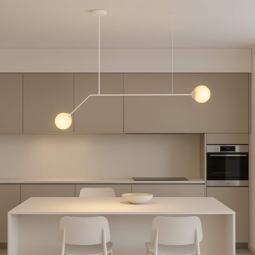 Люстра біла підвісна з 2 круглими плафонами W-120 cm E14x2 White Double Bollo 250863-100005847