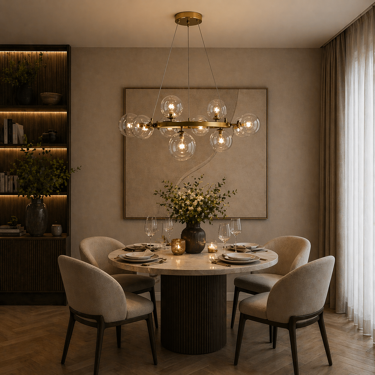 Підвісна люстра золота з прозорими плафонами D-60 cm G9*9 Gold+Transparent Bubbles 260418-100007831