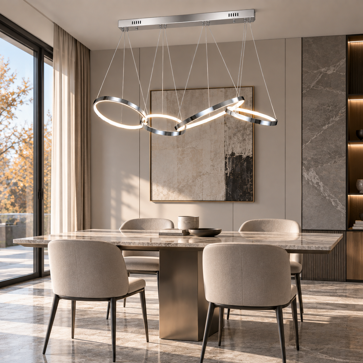 Люстра срібна L-120 cm / L-150 cm Led 52W / 65W Chrome Lord of the Rings 260935-100008800
