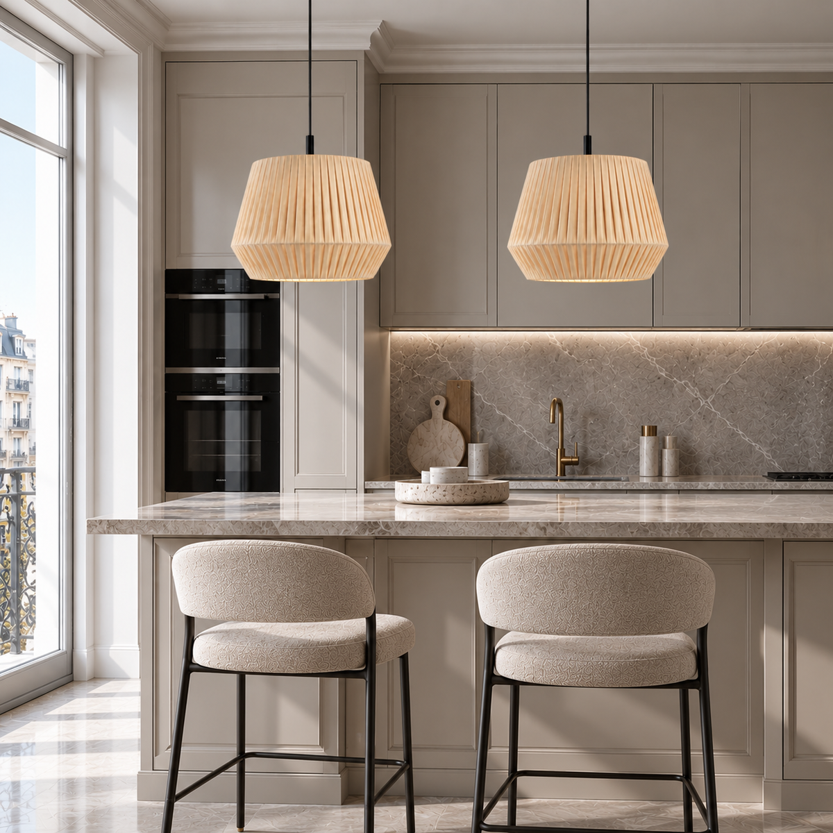 Світильник підвісний чорний з бежевим текстильним плафоном D - 40 cm E27 Black + Beige Norveo 26099-100009049