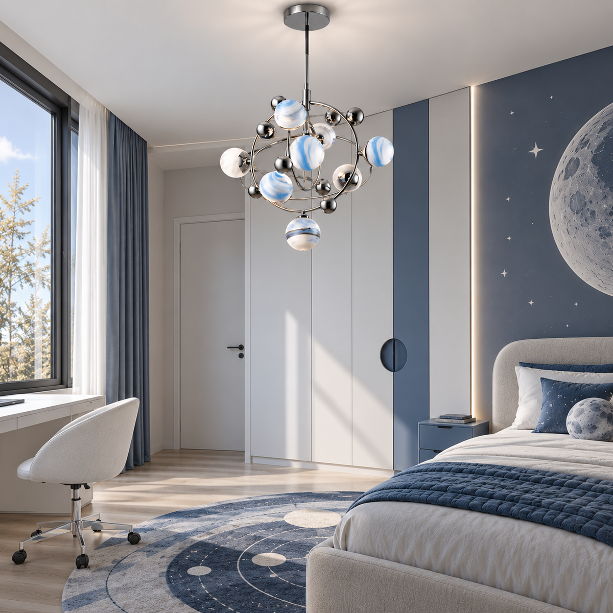 Люстра підвісна з плафонами-планетами D-75 cm G9x8 Cosmic Chrome 250435-100004596