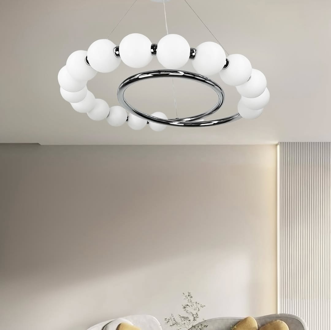 Підвісна люстра з білими Перлинами Pearls chrome D600 Led 37W 3000K 4000K 6000K Chrome + White 250318-100004285