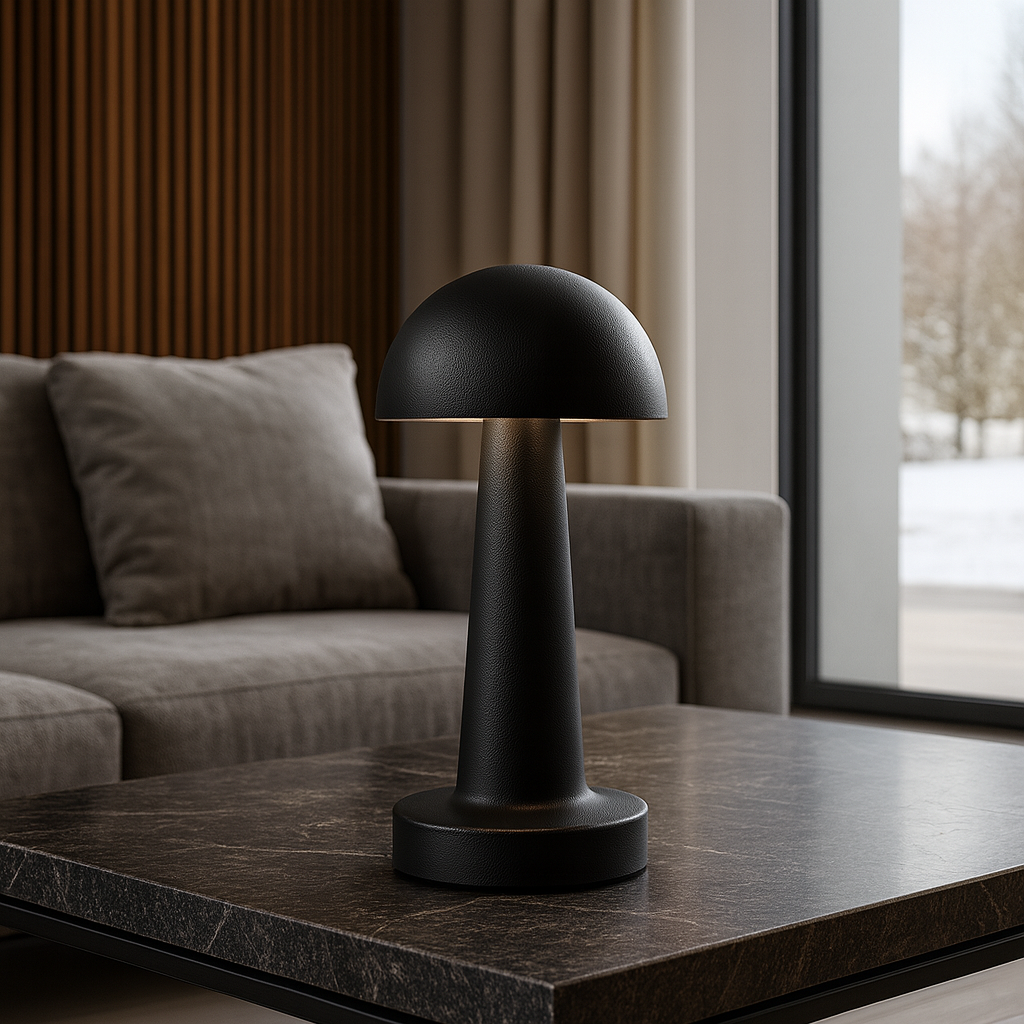 Настільна лампа чорна акумуляторна H-22 cm Led Mushroom Black 251031-100006272