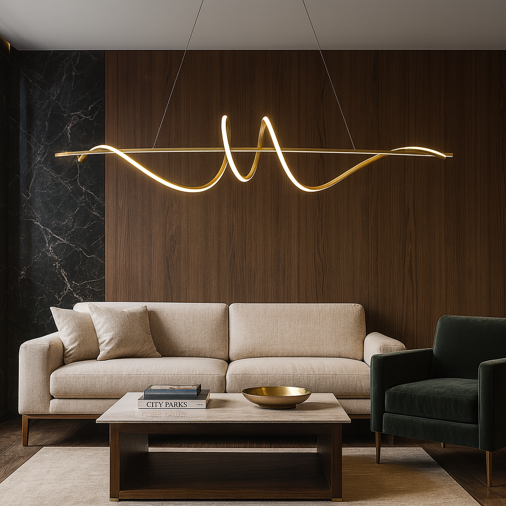 Люстра золота підвісна видовжена L-120 cm Led 60W Gold Gemo wave 251088-100006440