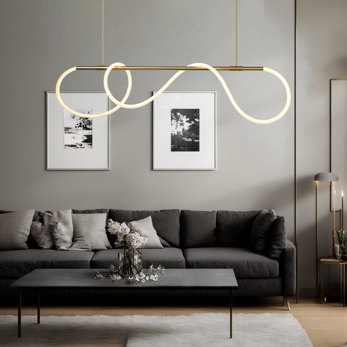 Люстра видовжена золота з гнучким розсіювачем L-125 cm / L-165 cm Led 25W / 36W Rope gold 241036-100003912