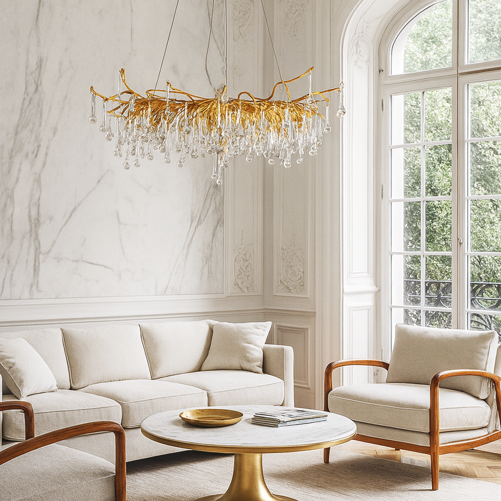 Люстра золота підвісна з підвісами-краплями D-60 cm / D-80 cm Gold Aqua Dewdrop 251088-100006469