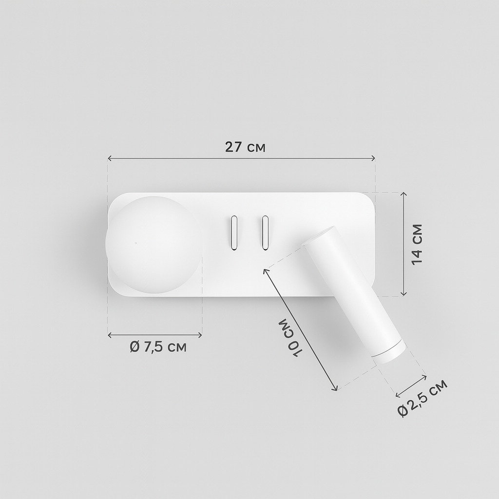 Настінний світильник білий зі спотом правий L-20 cm Led 4.9W White Tube Bollo 250818-100005763