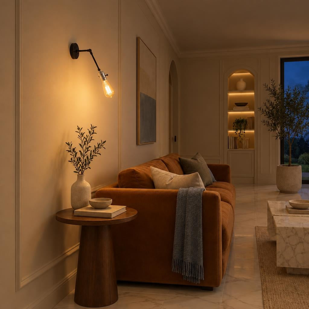 Візуалізація увечері: Настінне бра з відкритою лампою на поворотному металевому корпусі